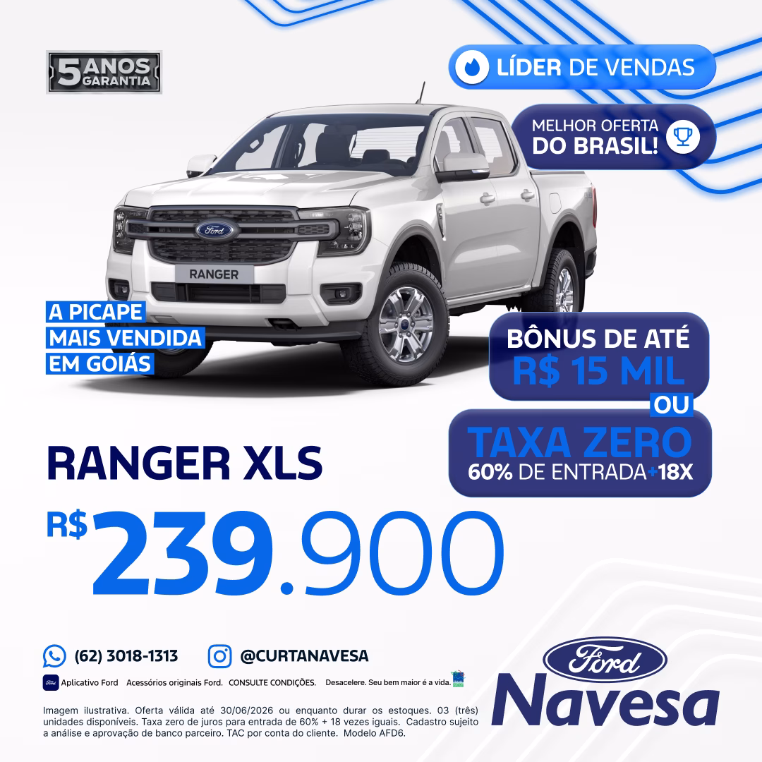 Ford Ranger XLS 2.0 Diesel 4x4 AT 2026 Por apenas R$ 239.990